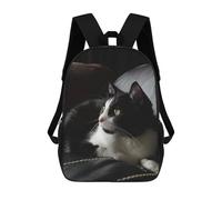 sinyumoney 3D Printed 17inch Black & White Cat Leather Sofa Children's School Bags Rucksacks High Capacity Travel Kids School Bag Fashion Book Bags Boy Girl Back Pack