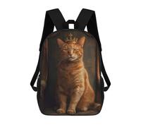 sinyumoney 3D Printed 17inch Bossy Cat Throne Crown Children's School Bags Rucksacks High Capacity Travel Kids School Bag Fashion Book Bags Boy Girl Back Pack