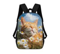 sinyumoney 3D Printed 17inch Cat in Daisy Field Children's School Bags Rucksacks High Capacity Travel Kids School Bag Fashion Book Bags Boy Girl Back Pack