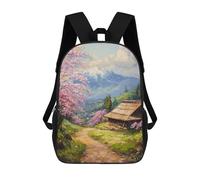 sinyumoney 3D Printed 17inch Cherry Blossom Mountain Cabin Children's School Bags Rucksacks High Capacity Travel Kids School Bag Fashion Book Bags Boy Girl Back Pack