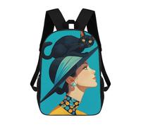 sinyumoney 3D Printed 17inch Chic Vintage Cat Lady Art Children's School Bags Rucksacks High Capacity Travel Kids School Bag Fashion Book Bags Boy Girl Back Pack