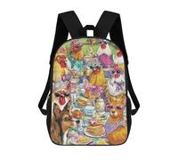 sinyumoney 3D Printed 17inch Chickens And Dogs Tea Party Children's School Bags Rucksacks High Capacity Travel Kids School Bag Fashion Book Bags Boy Girl Back Pack
