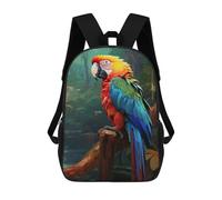 sinyumoney 3D Printed 17inch Children's Backpacks Amazon Macaw in Tropical Rainforest Book Bags Boy Girl Kids School Bag School Backpack With Big Pockets for Kids School