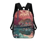 sinyumoney 3D Printed 17inch Children's Backpacks Amazon Rainforest Jaguar Reflection Book Bags Boy Girl Kids School Bag School Backpack With Big Pockets for Kids School