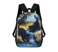 sinyumoney 3D Printed 17inch Children's Backpacks Black Cats And Apple by Waterfall Book Bags Boy Girl Kids School Bag School Backpack With Big Pockets for Kids School
