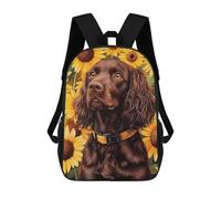 sinyumoney 3D Printed 17inch Children's Backpacks Boykin Spaniel in Sunflower Field Book Bags Boy Girl Kids School Bag School Backpack With Big Pockets for Kids School