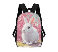 sinyumoney 3D Printed 17inch Children's Backpacks Charming White Bunny with Pink Blossoms Book Bags Boy Girl Kids School Bag School Backpack With Big Pockets for Kids School