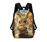 sinyumoney 3D Printed 17inch Children's Backpacks Cute Bunny Eating Ramen Book Bags Boy Girl Kids School Bag School Backpack With Big Pockets for Kids School