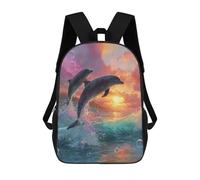 sinyumoney 3D Printed 17inch Children's Backpacks Dolphins Leaping at Sunset -1 Book Bags Boy Girl Kids School Bag School Backpack With Big Pockets for Kids School