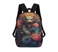 sinyumoney 3D Printed 17inch Children's Backpacks Dragon with Flowers Fantasy Artwork Book Bags Boy Girl Kids School Bag School Backpack With Big Pockets for Kids School