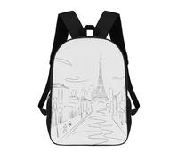 sinyumoney 3D Printed 17inch Children's Backpacks Eiffel Tower Sketch Book Bags Boy Girl Kids School Bag School Backpack With Big Pockets for Kids School
