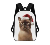 sinyumoney 3D Printed 17inch Children's Backpacks Festive Burmese Cat in Santa Hat Book Bags Boy Girl Kids School Bag School Backpack With Big Pockets for Kids School