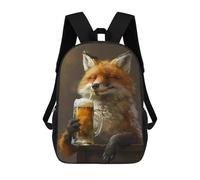 sinyumoney 3D Printed 17inch Children's Backpacks Fox Drinking Beer Book Bags Boy Girl Kids School Bag School Backpack With Big Pockets for Kids School