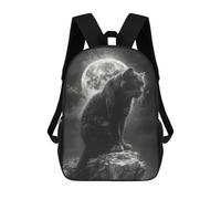 sinyumoney 3D Printed 17inch Children's Backpacks Full Moon Black Panther Book Bags Boy Girl Kids School Bag School Backpack With Big Pockets for Kids School