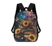 sinyumoney 3D Printed 17inch Children's Backpacks Galactic Book Stack with Sunflowers Book Bags Boy Girl Kids School Bag School Backpack With Big Pockets for Kids School