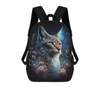 sinyumoney 3D Printed 17inch Children's Backpacks Galactic Lynx Celestial Feline Art Print Book Bags Boy Girl Kids School Bag School Backpack With Big Pockets for Kids School
