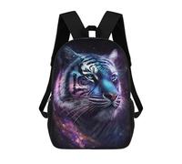 sinyumoney 3D Printed 17inch Children's Backpacks Glowing Tiger Galaxy Art Print Book Bags Boy Girl Kids School Bag School Backpack With Big Pockets for Kids School