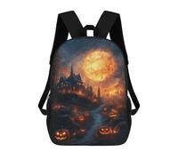sinyumoney 3D Printed 17inch Children's Backpacks Halloween Haunted House with Jack-o'-Lanterns Book Bags Boy Girl Kids School Bag School Backpack With Big Pockets for Kids School