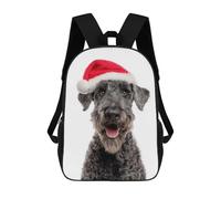 sinyumoney 3D Printed 17inch Children's Backpacks Kerry Blue Terrier Dog with Santa Hat on White Book Bags Boy Girl Kids School Bag School Backpack With Big Pockets for Kids School