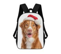 sinyumoney 3D Printed 17inch Children's Backpacks Nova Scotia Duck Tolling Retriever Dog with Santa Hat Portrait Book Bags Boy Girl Kids School Bag School Backpack With Big Pockets for Kids School