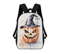 sinyumoney 3D Printed 17inch Children's Backpacks Pumpkin with Witch Hat Book Bags Boy Girl Kids School Bag School Backpack With Big Pockets for Kids School