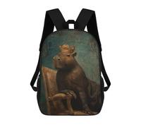 sinyumoney 3D Printed 17inch Children's Backpacks Royal Capybara Throne Book Bags Boy Girl Kids School Bag School Backpack With Big Pockets for Kids School