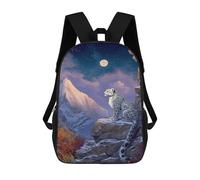 sinyumoney 3D Printed 17inch Children's Backpacks Snow Leopard Moonlit Mountain Book Bags Boy Girl Kids School Bag School Backpack With Big Pockets for Kids School