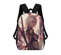 sinyumoney 3D Printed 17inch Children's Backpacks Steampunk Bunny Warrior with Katana Book Bags Boy Girl Kids School Bag School Backpack With Big Pockets for Kids School