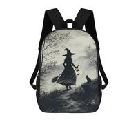 sinyumoney 3D Printed 17inch Children's Backpacks Witch with Lantern And Cat Book Bags Boy Girl Kids School Bag School Backpack With Big Pockets for Kids School