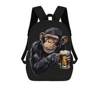 sinyumoney 3D Printed 17inch Chimpanzee Beer Children's School Bags Rucksacks High Capacity Travel Kids School Bag Fashion Book Bags Boy Girl Back Pack