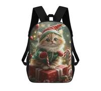 sinyumoney 3D Printed 17inch Christmas Kitten with Presents-4 Children's School Bags Rucksacks High Capacity Travel Kids School Bag Fashion Book Bags Boy Girl Back Pack