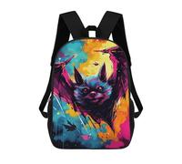 sinyumoney 3D Printed 17inch Colorful Bat Art Print-2 Children's School Bags Rucksacks High Capacity Travel Kids School Bag Fashion Book Bags Boy Girl Back Pack