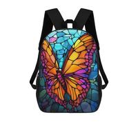 sinyumoney 3D Printed 17inch Colorful Butterfly Stained Glass Art-1 Children's School Bags Rucksacks High Capacity Travel Kids School Bag Fashion Book Bags Boy Girl Back Pack