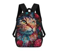 sinyumoney 3D Printed 17inch Colorful Cat with Roses Children's School Bags Rucksacks High Capacity Travel Kids School Bag Fashion Book Bags Boy Girl Back Pack
