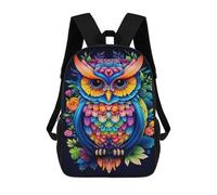 sinyumoney 3D Printed 17inch Colorful Floral Owl Art Print Children's School Bags Rucksacks High Capacity Travel Kids School Bag Fashion Book Bags Boy Girl Back Pack