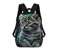 sinyumoney 3D Printed 17inch Colorful Neon Kitten Children's School Bags Rucksacks High Capacity Travel Kids School Bag Fashion Book Bags Boy Girl Back Pack
