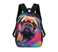 sinyumoney 3D Printed 17inch Colorful Pug Art Print-8 Children's School Bags Rucksacks High Capacity Travel Kids School Bag Fashion Book Bags Boy Girl Back Pack