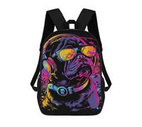 sinyumoney 3D Printed 17inch Colorful Pug DJ Art Print Children's School Bags Rucksacks High Capacity Travel Kids School Bag Fashion Book Bags Boy Girl Back Pack