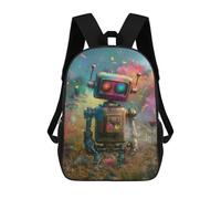 sinyumoney 3D Printed 17inch Colorful Robot Garden Scene Children's School Bags Rucksacks High Capacity Travel Kids School Bag Fashion Book Bags Boy Girl Back Pack
