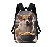 sinyumoney 3D Printed 17inch Corgi Dog Eating Ramen Children's School Bags Rucksacks High Capacity Travel Kids School Bag Fashion Book Bags Boy Girl Back Pack