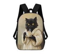 sinyumoney 3D Printed 17inch Cozy Cat with Coffee Mug -6 Children's School Bags Rucksacks High Capacity Travel Kids School Bag Fashion Book Bags Boy Girl Back Pack