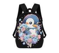 sinyumoney 3D Printed 17inch Cute Floral Penguin Lovers Children's School Bags Rucksacks High Capacity Travel Kids School Bag Fashion Book Bags Boy Girl Back Pack