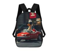 sinyumoney 3D Printed 17inch Duck Driving A Red Convertible Car Children's School Bags Rucksacks High Capacity Travel Kids School Bag Fashion Book Bags Boy Girl Back Pack