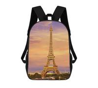 sinyumoney 3D Printed 17inch Eiffel Tower Sunset Children's School Bags Rucksacks High Capacity Travel Kids School Bag Fashion Book Bags Boy Girl Back Pack