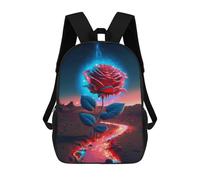 sinyumoney 3D Printed 17inch Enchanted Glowing Rose Pathway Children's School Bags Rucksacks High Capacity Travel Kids School Bag Fashion Book Bags Boy Girl Back Pack