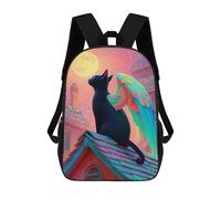 sinyumoney 3D Printed 17inch Fantasy Cat with Rainbow Wings Children's School Bags Rucksacks High Capacity Travel Kids School Bag Fashion Book Bags Boy Girl Back Pack