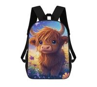 sinyumoney 3D Printed 17inch Fantasy Highland Cow in Flowers -1 Children's School Bags Rucksacks High Capacity Travel Kids School Bag Fashion Book Bags Boy Girl Back Pack