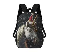 sinyumoney 3D Printed 17inch Festive Unicorn Christmas Children's School Bags Rucksacks High Capacity Travel Kids School Bag Fashion Book Bags Boy Girl Back Pack