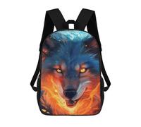 sinyumoney 3D Printed 17inch Flame Wolf Fantasy Artwork Children's School Bags Rucksacks High Capacity Travel Kids School Bag Fashion Book Bags Boy Girl Back Pack