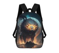 sinyumoney 3D Printed 17inch Flaming Lion Fantasy Artwork Children's School Bags Rucksacks High Capacity Travel Kids School Bag Fashion Book Bags Boy Girl Back Pack